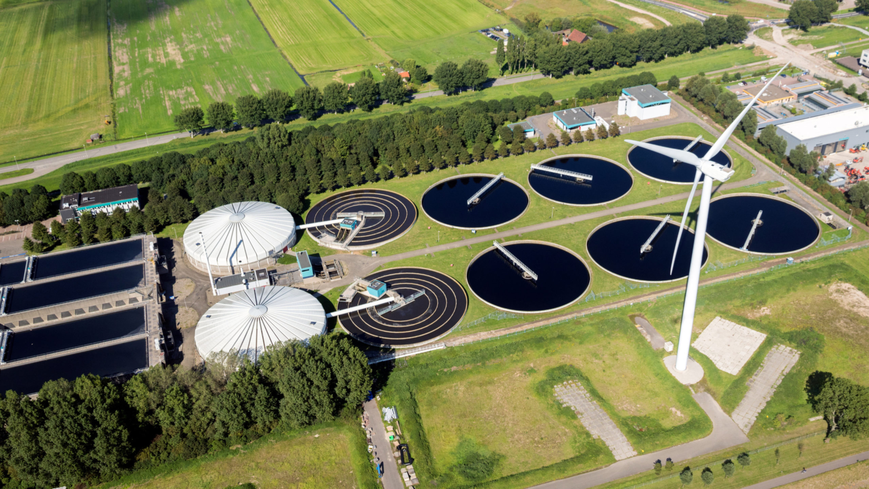 ROTTERDAM, THE NETERLANDS - Aerial view of a water treatment plant in the Port of Rotterdam.